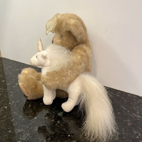The Bearington Collection Bear Holding Unicorn Holiday Winter Snow 12" Toy - Picture 3 of 9